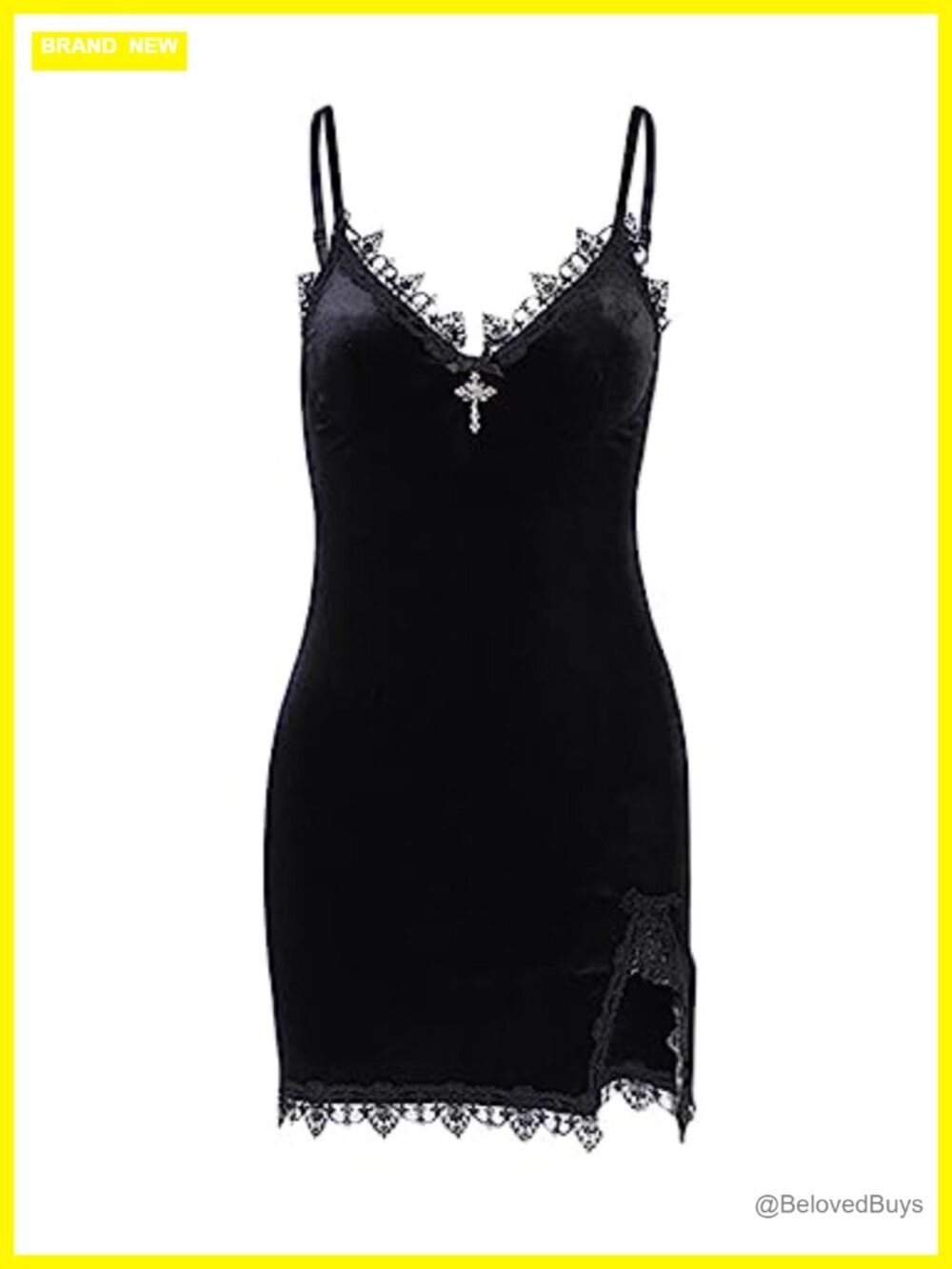 Gothic Velvet Mini Dress V-Neck Sleeveless Halter Lace Trim Bodycon